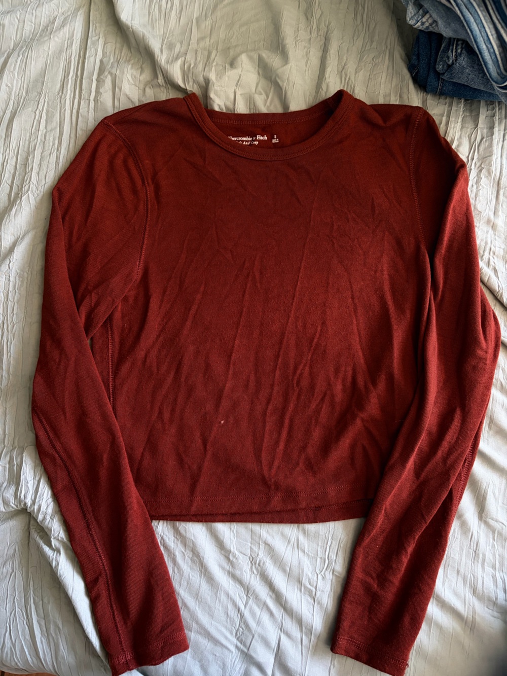Abercrombie Lightweight Crewneck Long Sleeve in Red Orange
